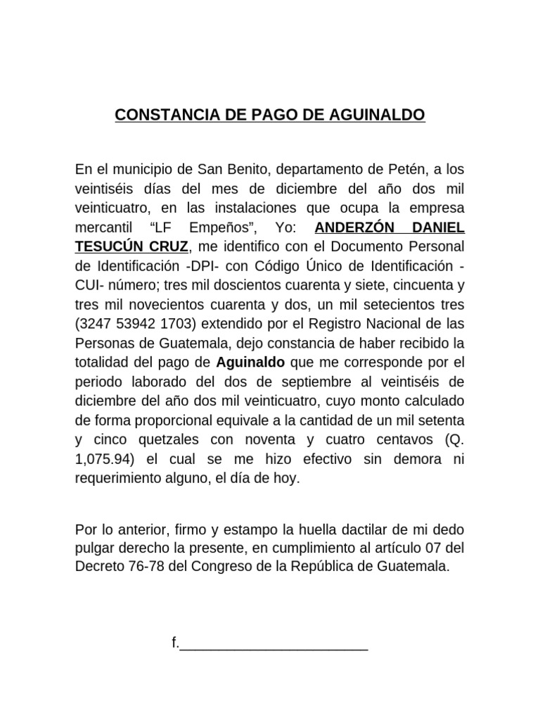 Constancias de Pago de Aguinaldo Hasey LF em | PDF | Guatemala