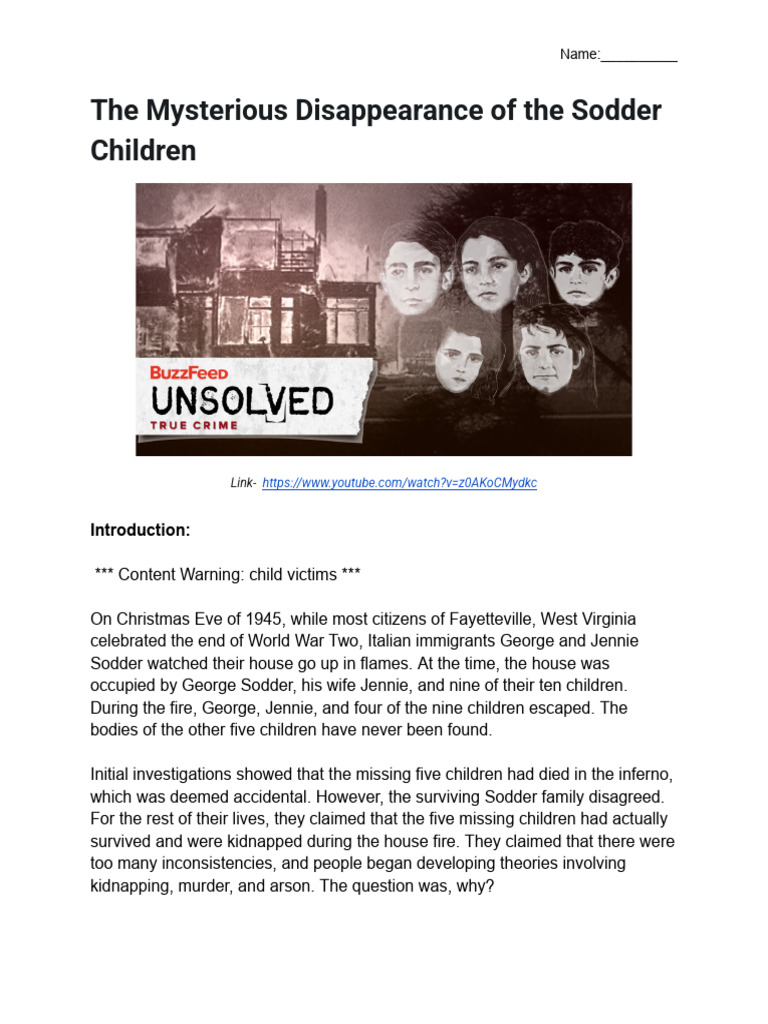 The Sodder Children Assignmment | PDF