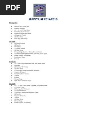 BGES 2012 2013 Supply List