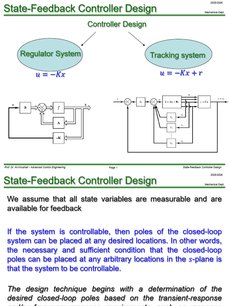Chap #6 SF Controller Design | PDF | Control Theory | Algorithms