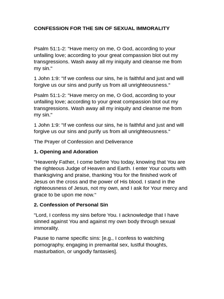 Confession for the Sin of Sexual Immorality | PDF | Confession ...