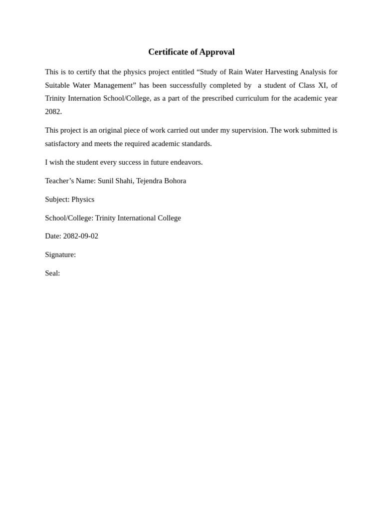 Certificate of Approval | PDF | Water Conservation | Water Resources
