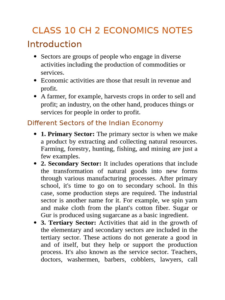 Class 10 Ch 2 Economics Notes | PDF | Gross Domestic Product | Economies
