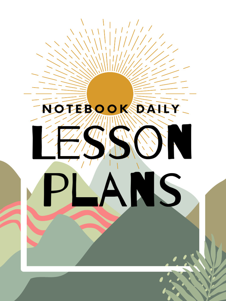 Lesson Plan Printable Bound Notebook in Olive White Illustrative Style ...