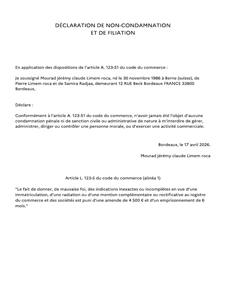 Declaration Den on Con Damnation Etde Filiation | PDF