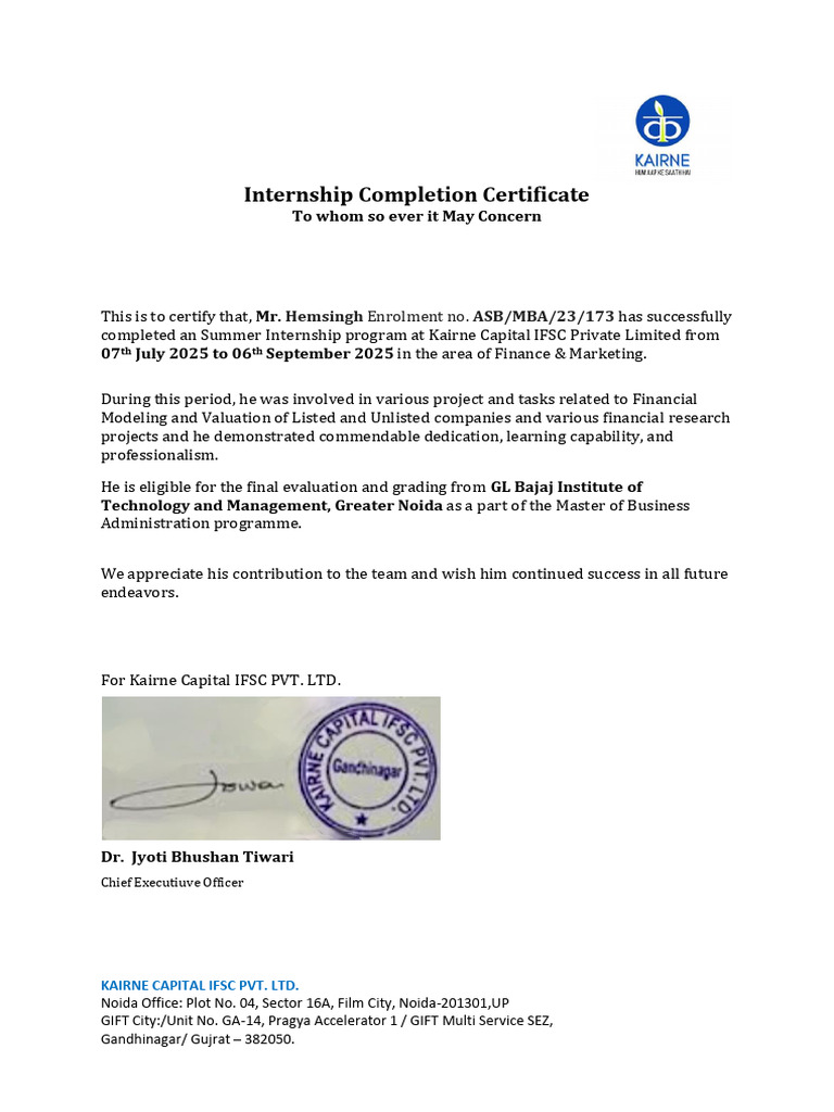 Internship Completion Certificate | PDF