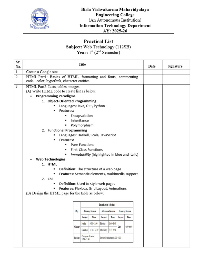 Practical List g esrufukaegruifgaugfuauifigaf | PDF | Html | Computer ...