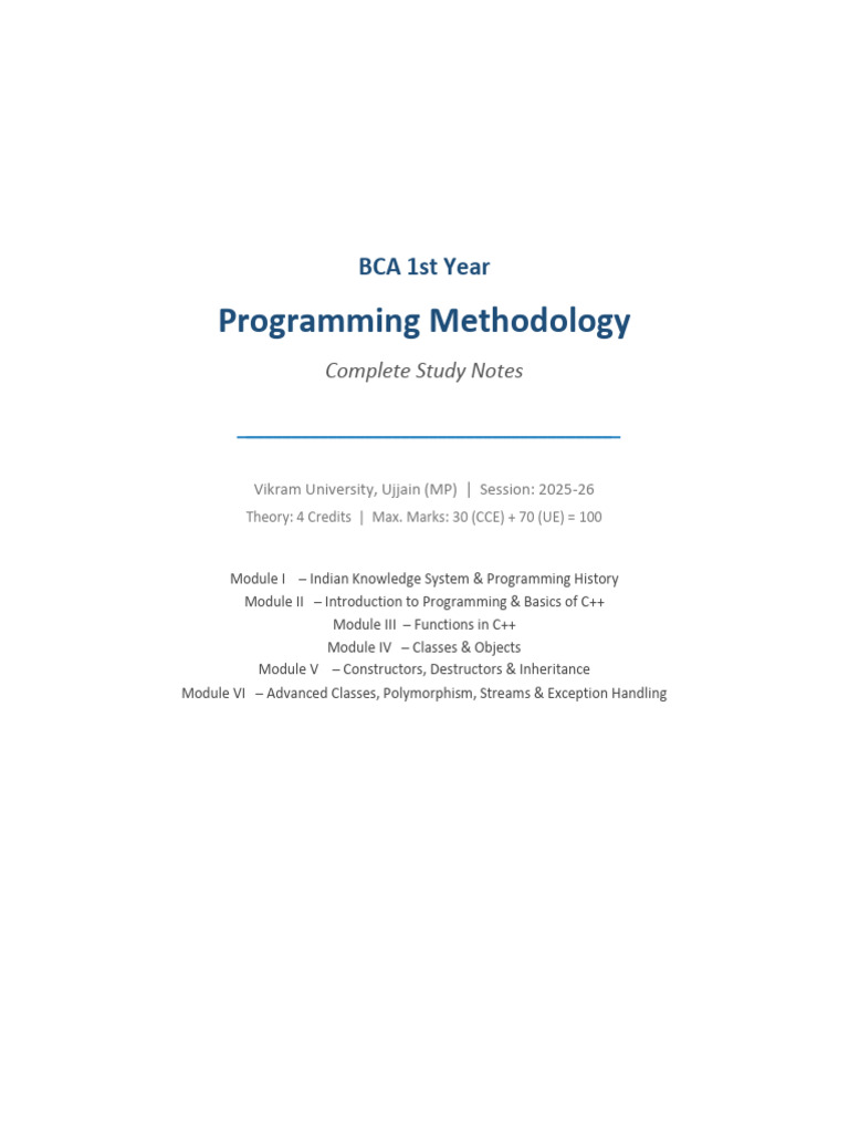 BCA Programming Methodology Notes | PDF | C++ | Computer Program
