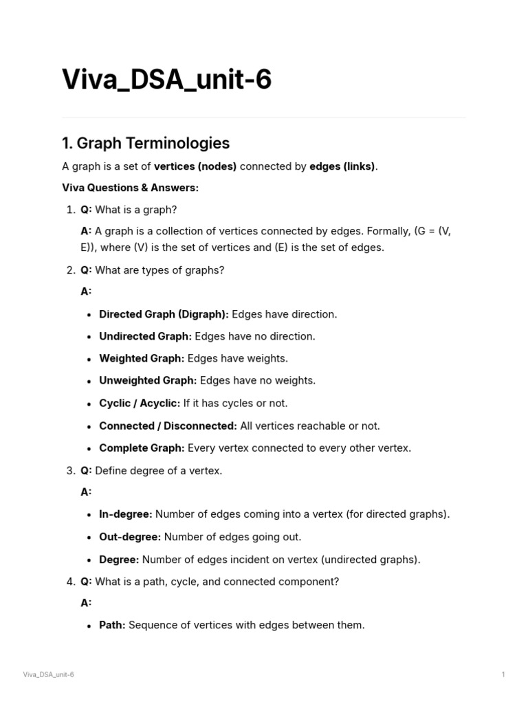 Viva DSA Unit-6 | PDF | Vertex (Graph Theory) | Computational Problems