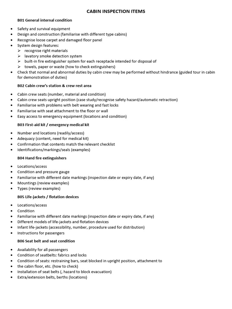 SAFA Checklist New | PDF | Seat Belt | Flight Attendant