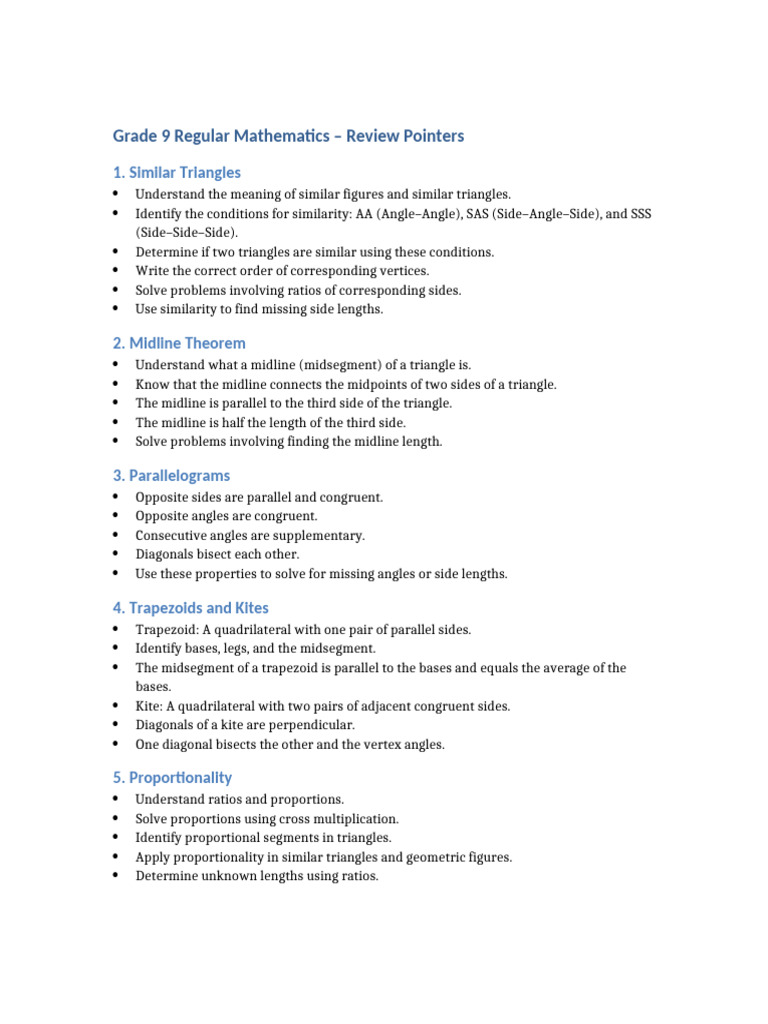 Grade9 Math Review Pointers | PDF
