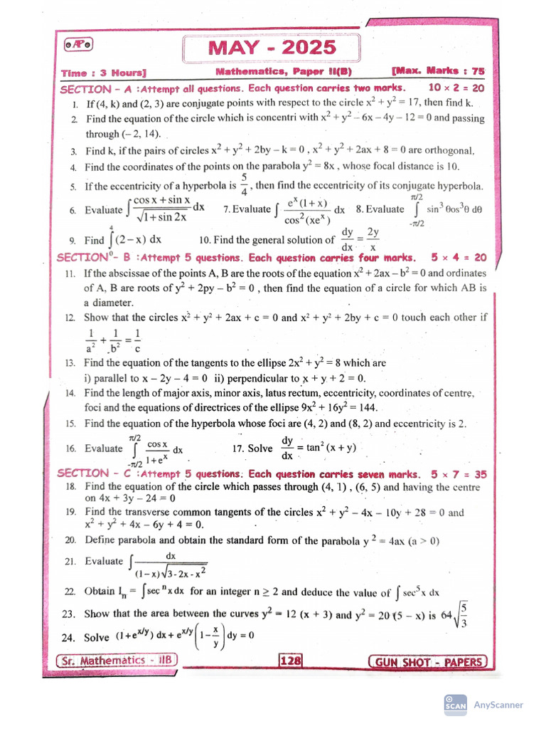 Maths 2B Question Papers | PDF