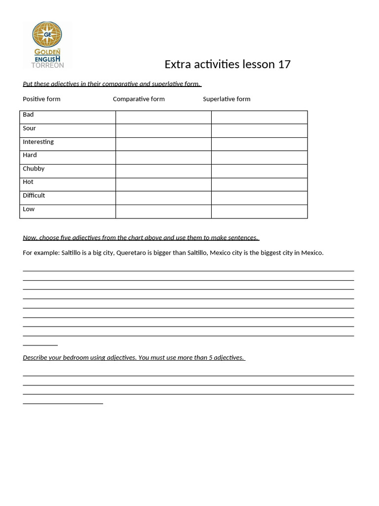 Extra Activities Lesson 17 | PDF