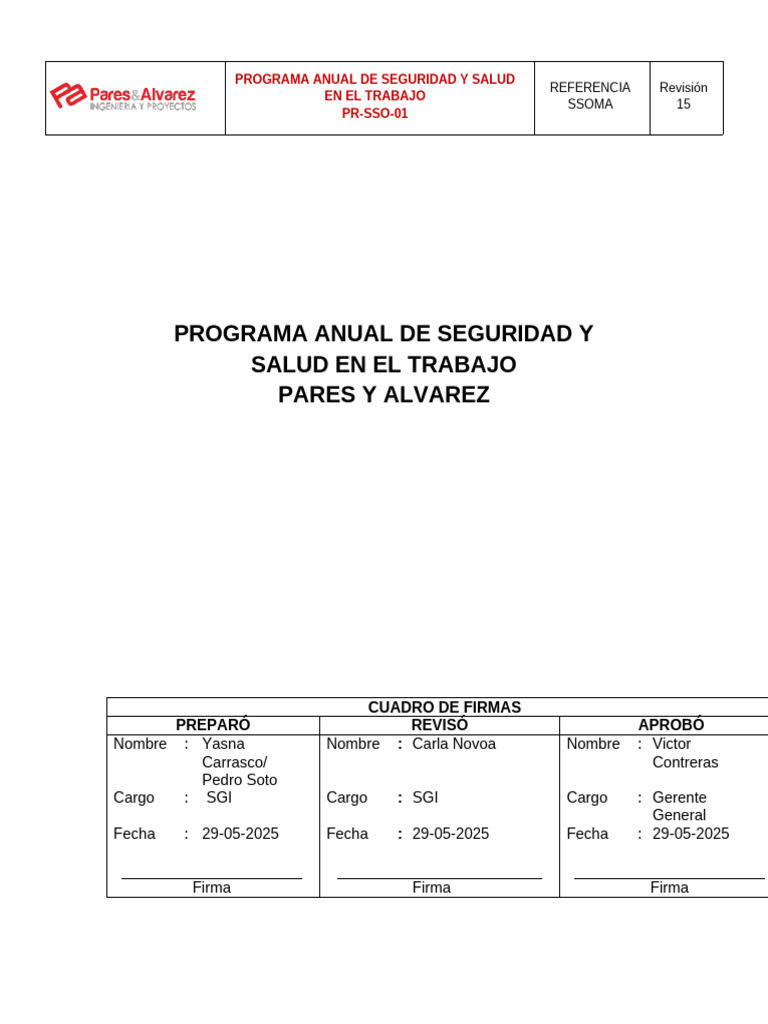Programa Anual SST | PDF | Seguridad y salud ocupacional | Valores