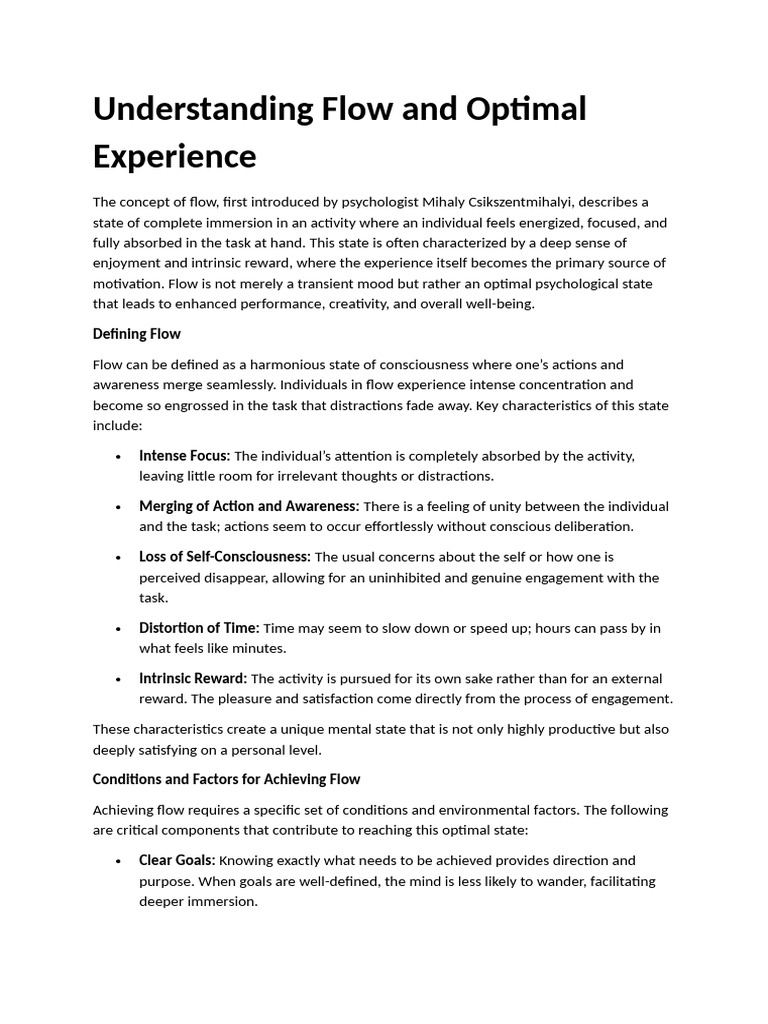 Understanding Flow and Optimal Experience | PDF | Flow (Psychology ...