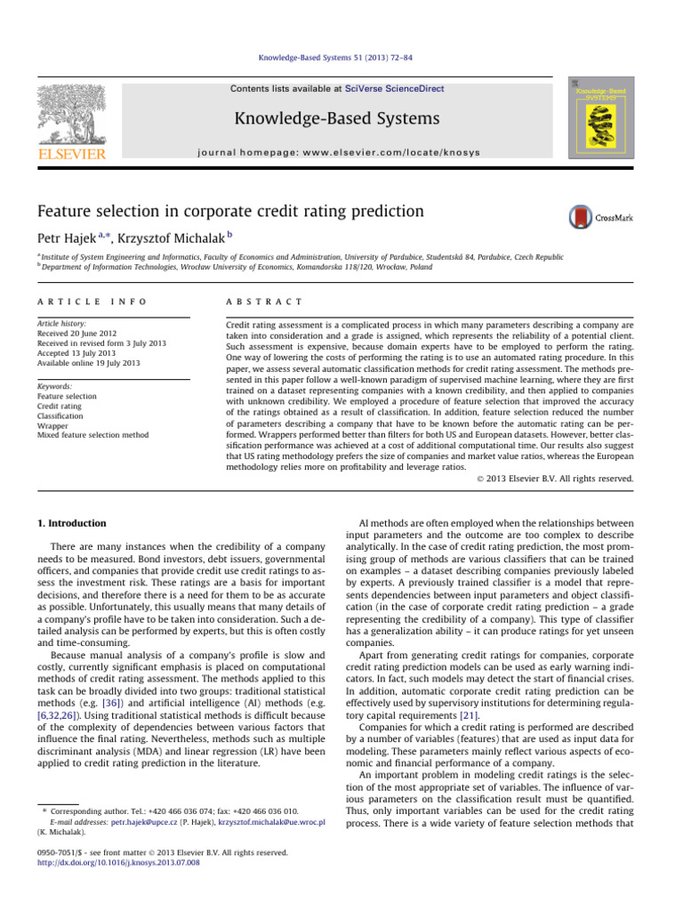 Feature Selection Credit Rating | PDF | Bond Credit Rating | Prediction