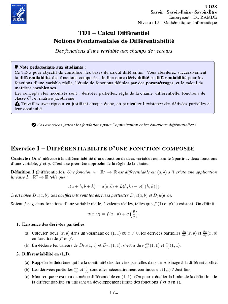 Uo3s 25 26 LMI3 TD1 Calcul Diff | PDF | Fonction (Mathématiques ...
