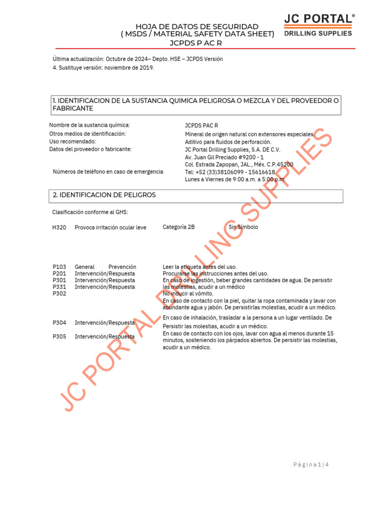 MSDS - JCPDS - Pac | PDF | Amoníaco | Agua