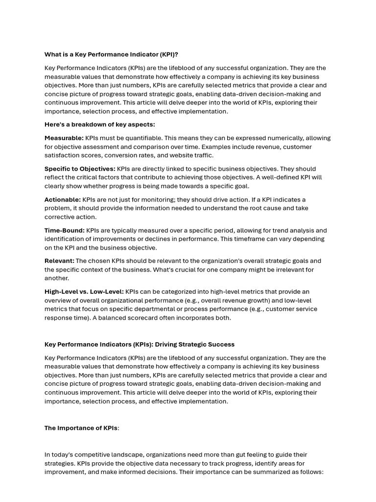 What is a Key Performance Indicator (KPI) | PDF | Performance Indicator ...
