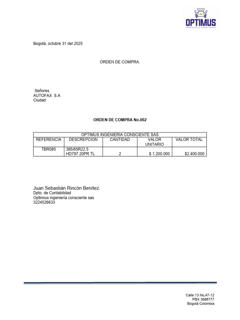 Orden de Compra 002 | PDF
