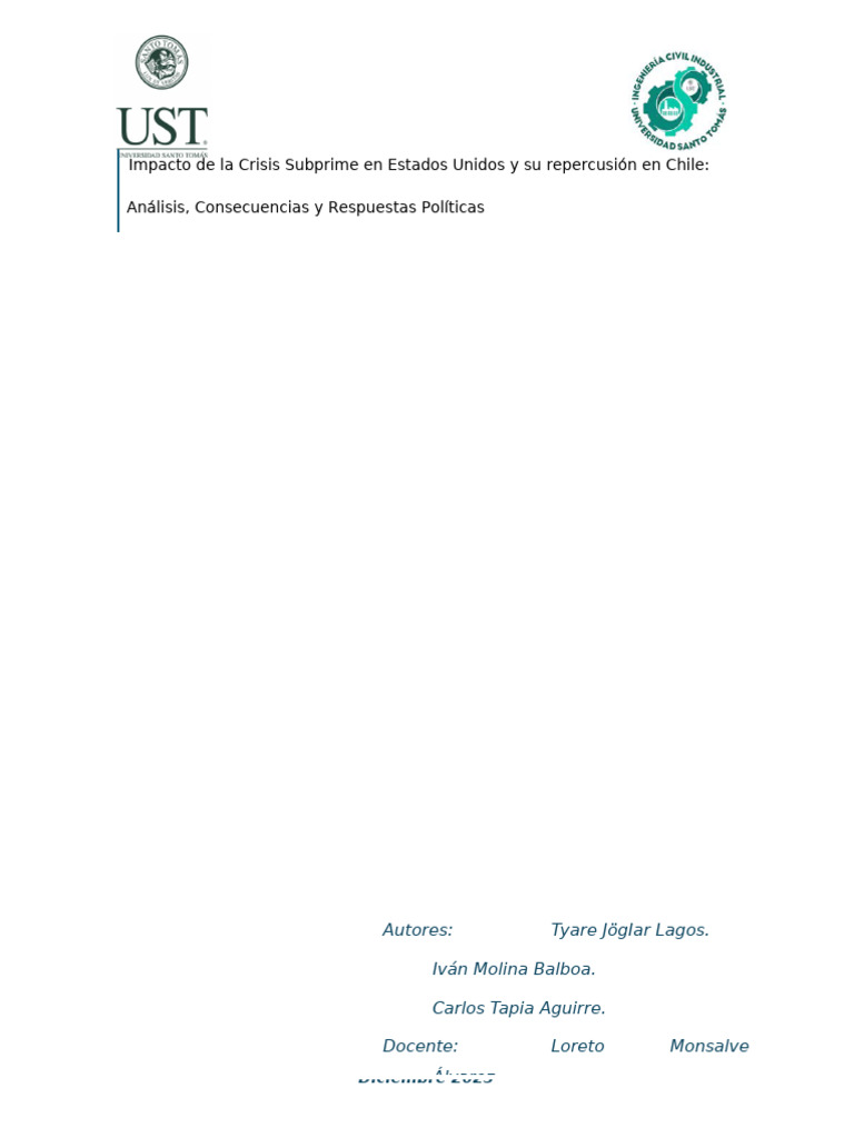Impacto de La Crisis Subprime en Estados Unidos y Su Repercusión en ...