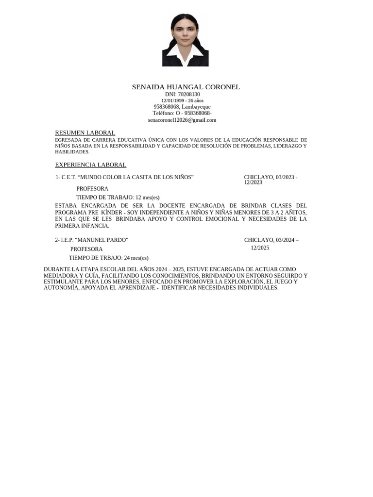Senaida Curriculum Educativo (1) | PDF | Educación de la primera ...