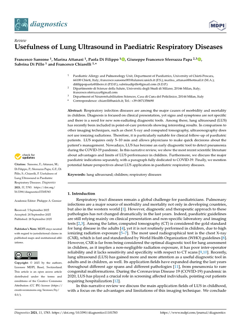 Usefulness of Lung Ultrasound in Paediatric Respiratory Diseases | PDF ...