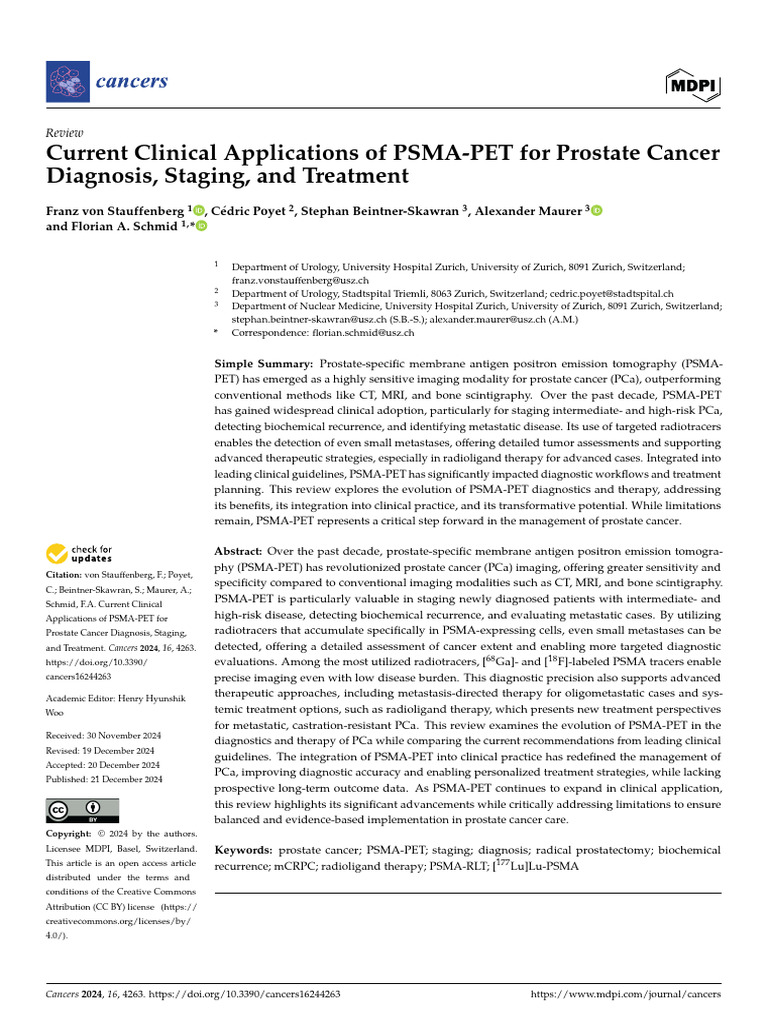 Current Clinical Applications of PSMA-PET for Prostate Cancer | PDF