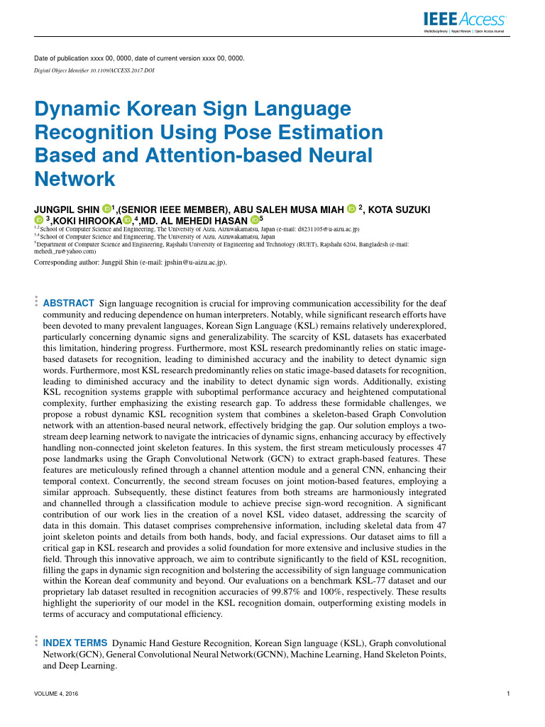 Dynamic Korean Sign Language Recognition Using Pose Estimation Based ...