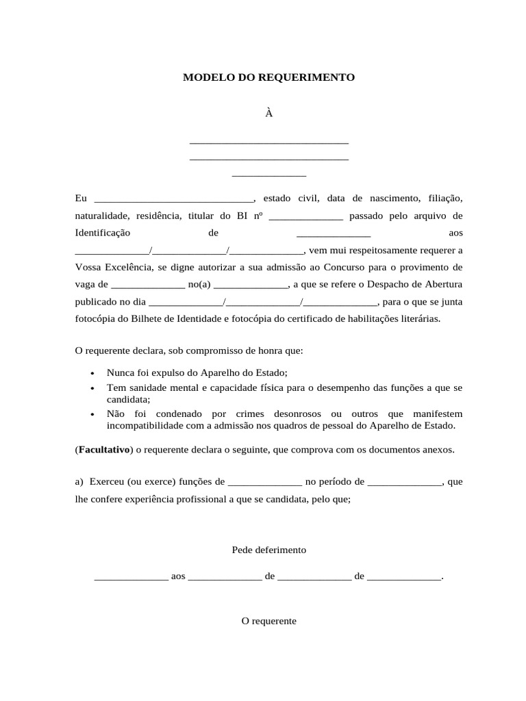 Modelo Requerimento Concurso GPB 2026 | PDF
