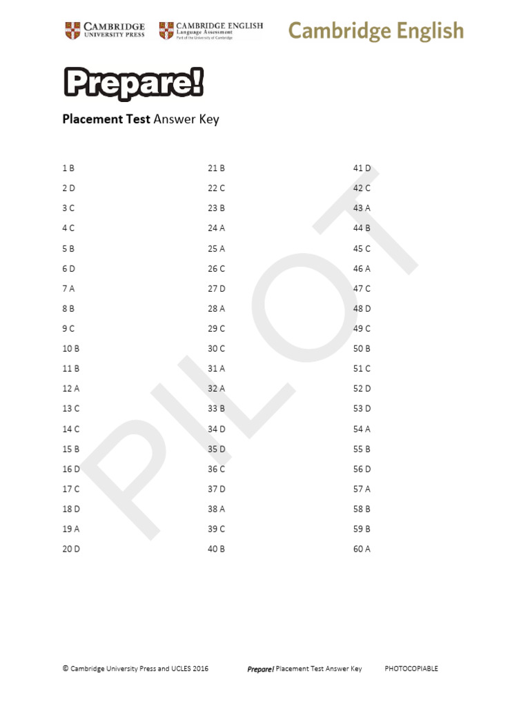 Prepare 33 Placement Test Teacher Answer Key | PDF
