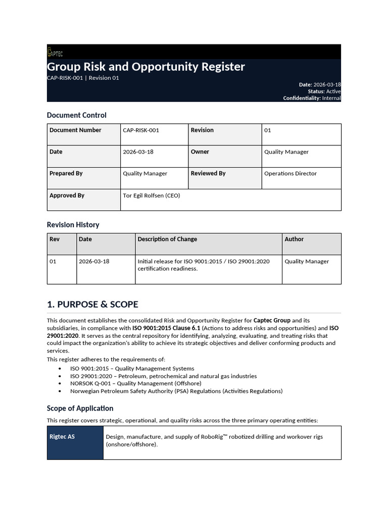 P4-CAP-RISK-001_Risk_Opportunity_Register | PDF | Risk