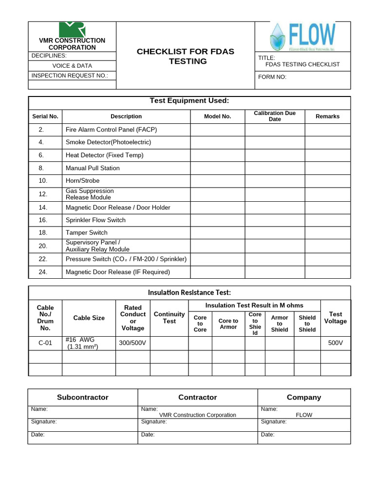 Checklist Fdas Installation | PDF | Electrical Components ...