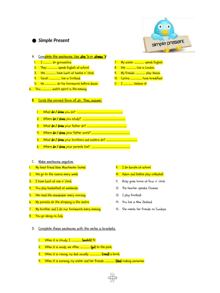 Diego Gamboa Simple Present Fun Activities Games Grammar Drills Reading ...