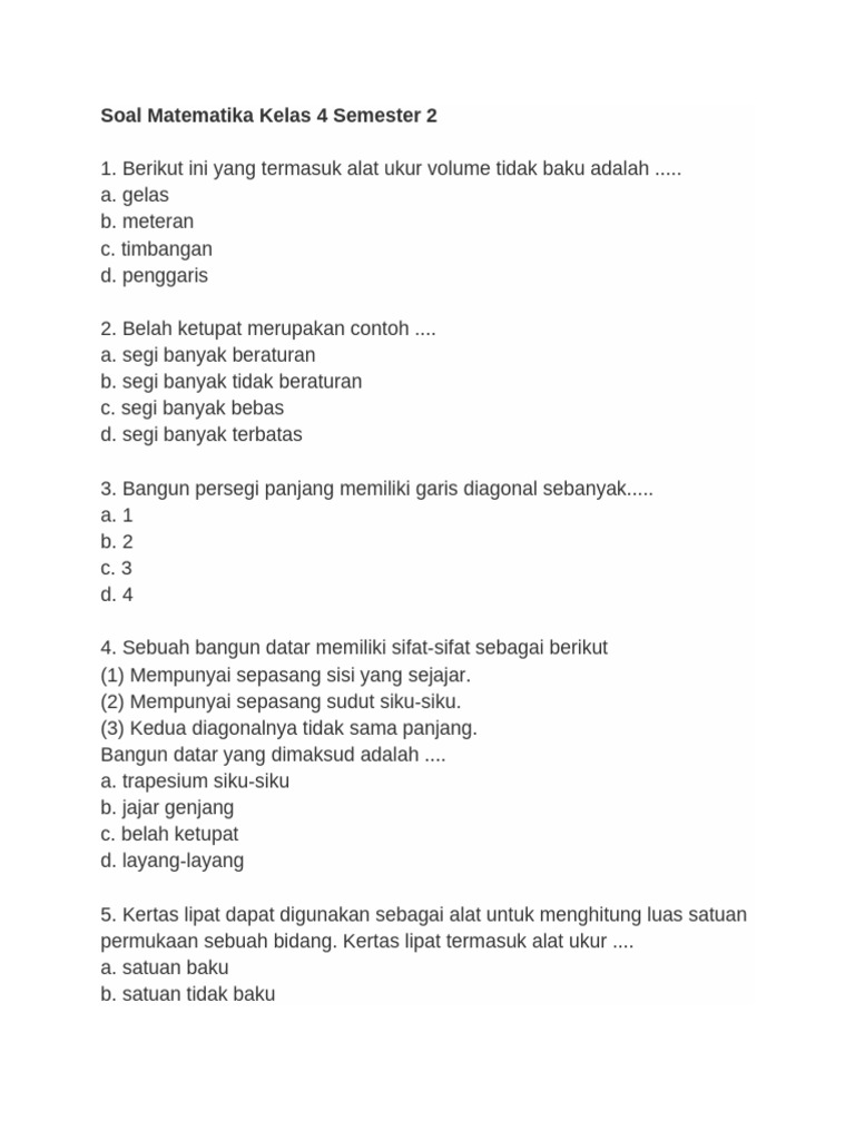 Soal Matematika Kelas 4 Semester 2 | PDF