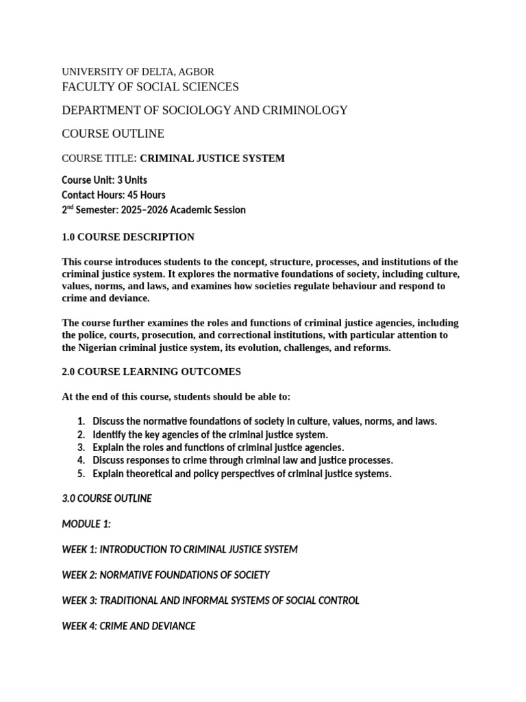COURSE OUTLINE CSS 112-114 2025-2026 | PDF | Crime & Violence ...