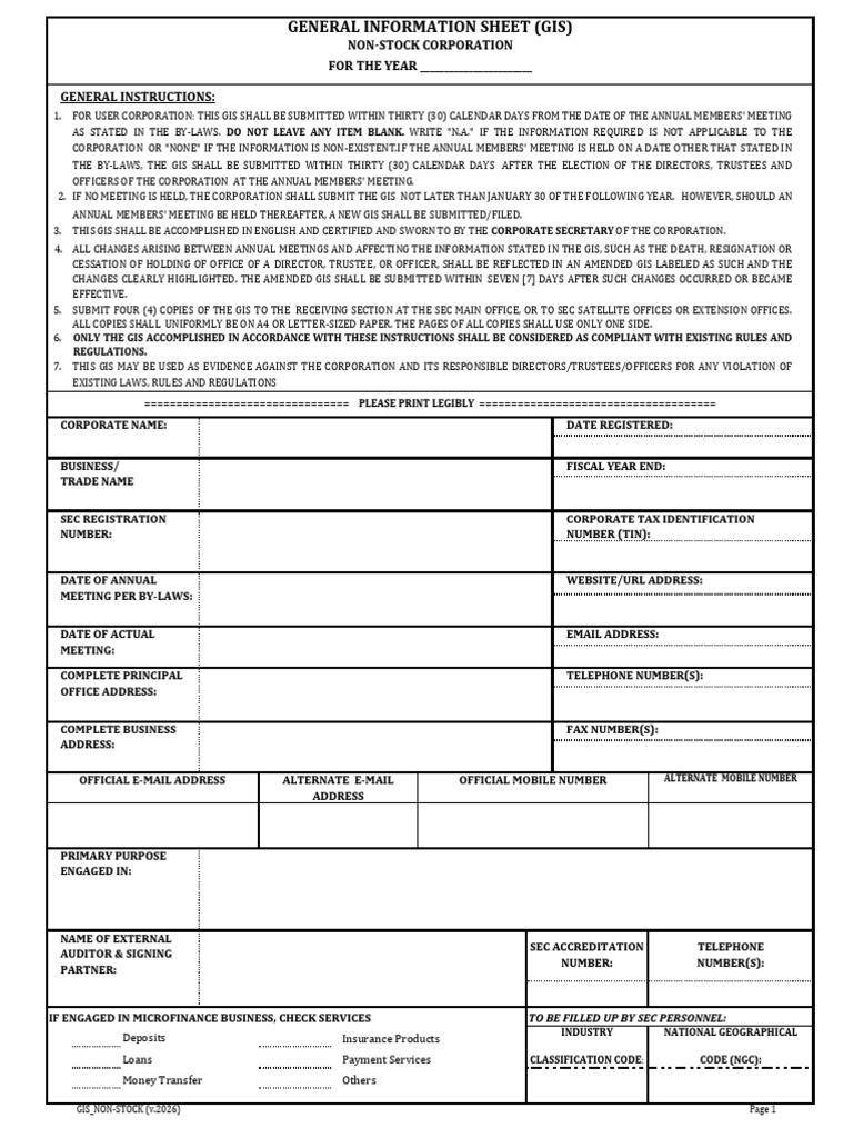 Security and Exchange Commission GIS Form Page 1 | PDF