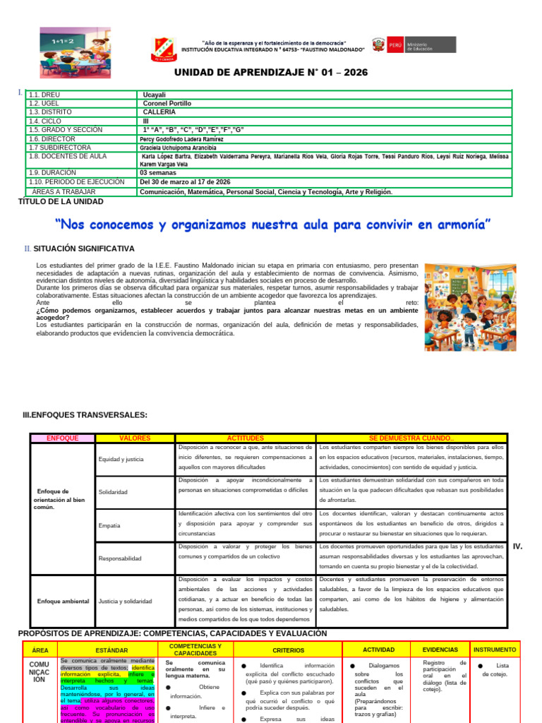 UNIDAD DE APRENDIZAJE 1-2026 RECORREGIDO 2 | PDF | Las emociones ...