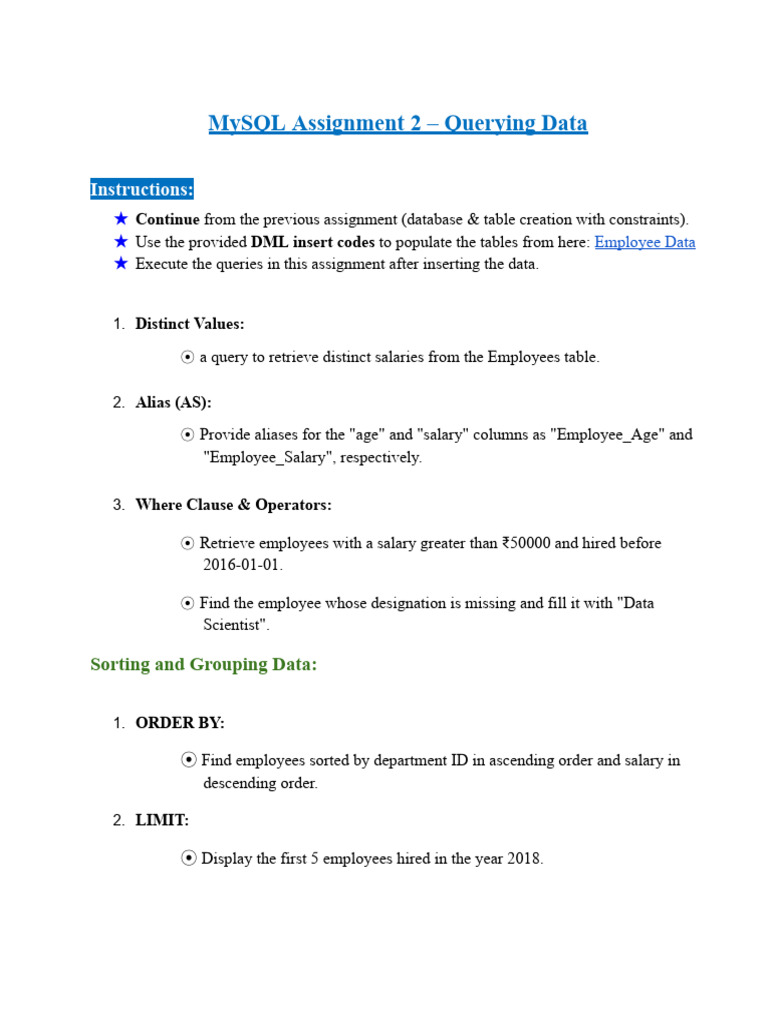 MySQL Assignment 2 - Querying Data | PDF