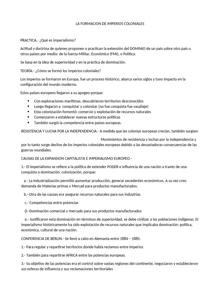 La Formacion de Imperios Coloniales | PDF | Imperialismo | Colonialismo