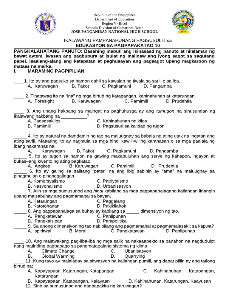 Esp q3 Final Exam | PDF