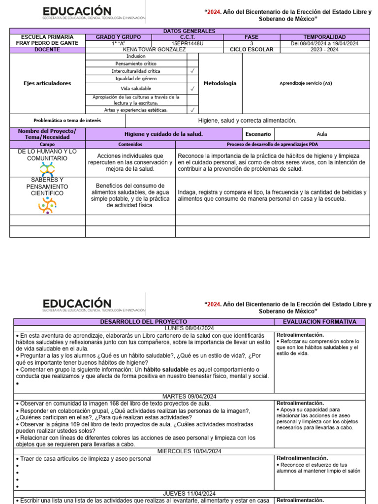 13 PLANEACIÓN DEL 08 AL 19 DE ABRIL DE 2024 | PDF | Salón de clases ...