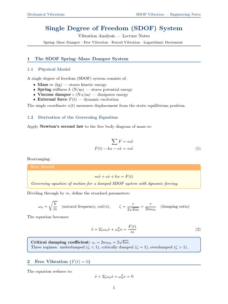 SDOF Vibration Notes | PDF | Damping | Mechanics