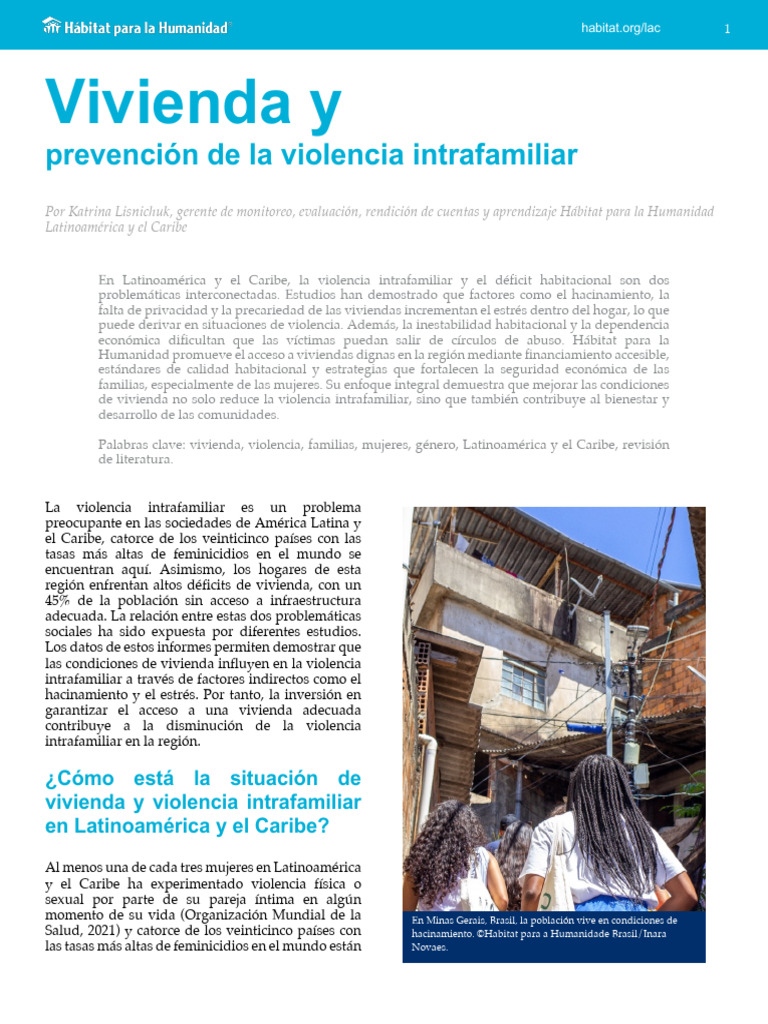 Informe Vivienda y Prevencion de La Violencia Intrafamiliar (1) | PDF