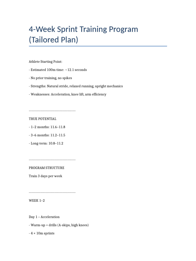 4 Week Sprint Program | PDF