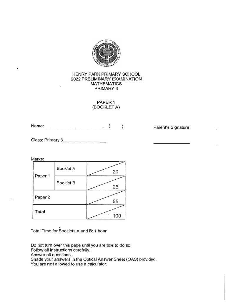 P6 Maths Prelim 2022 HenryPark Exam Papers | PDF