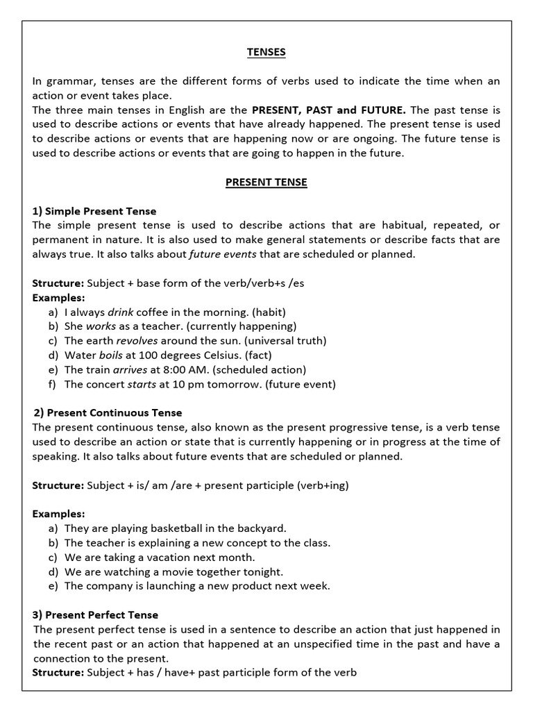 Notes XI Grammar Tenses | PDF | Grammatical Tense | Verb