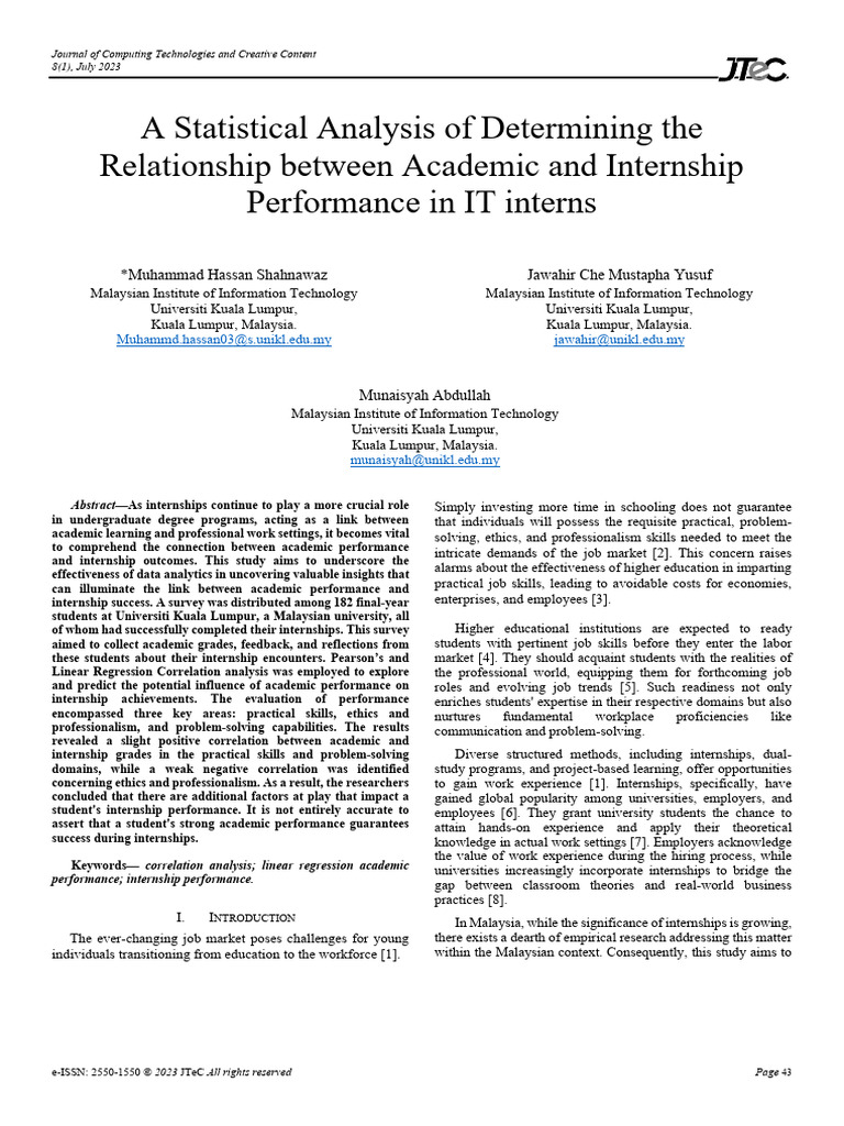 A Statistical Analysis of Determining The Relationship Between Academic ...