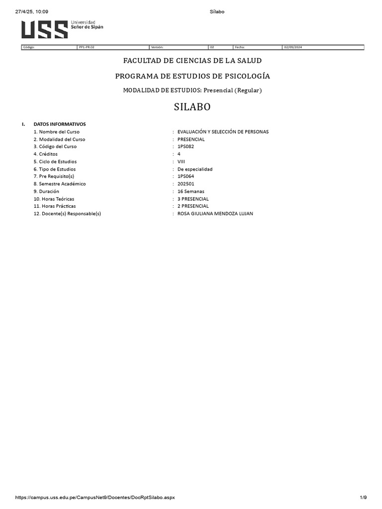 Sílabo 2025 - I | PDF | Evaluación