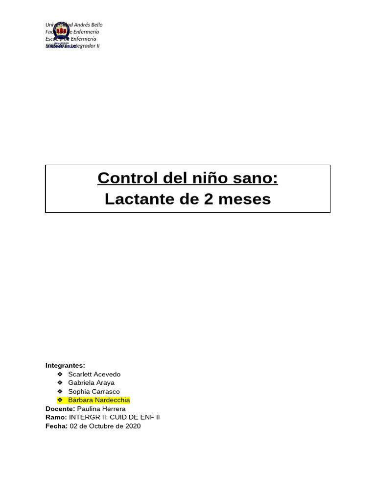 Control de niño sano 2 y 8 meses CORREGIDO | PDF | Amamantamiento ...